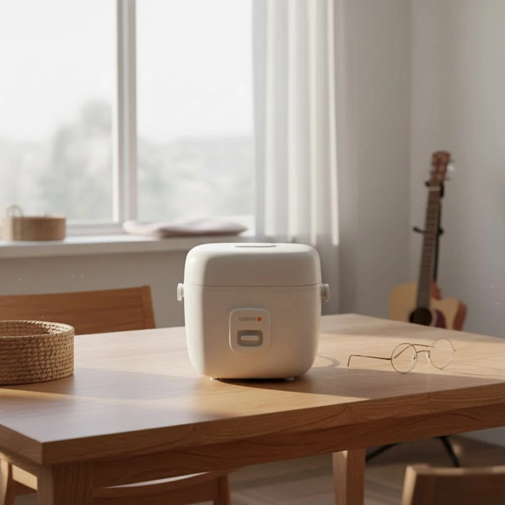 Perfectly cooked sushi rice in a modern rice cooker
