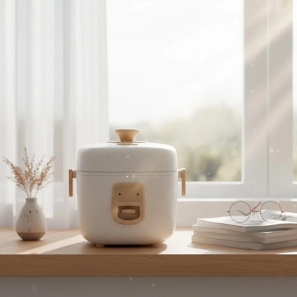 Automatic rice cooker preparing a meal