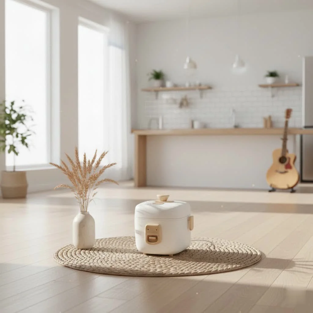 Compact 2-cup rice cooker on a kitchen counter
