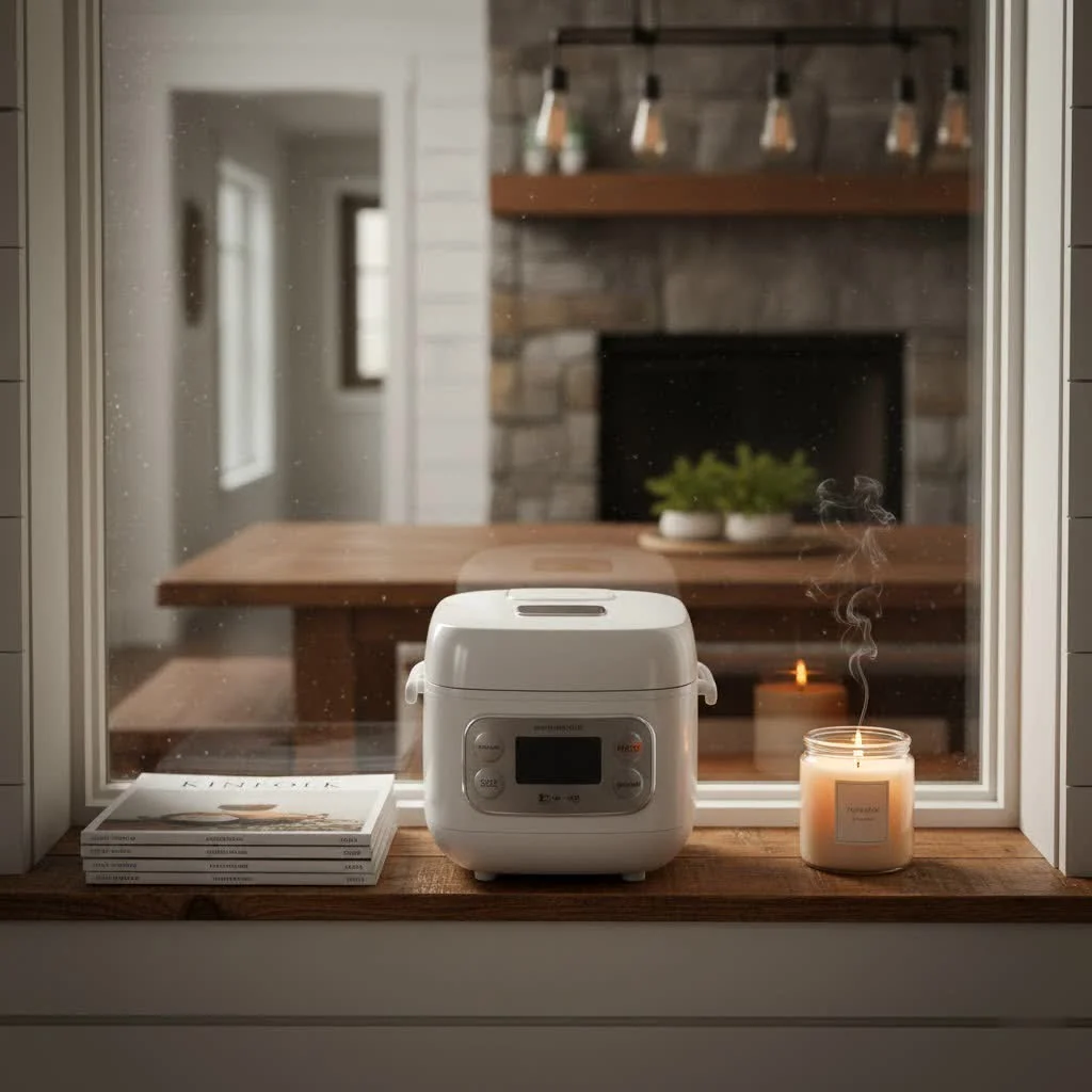 Stainless steel rice cooker with cooked rice