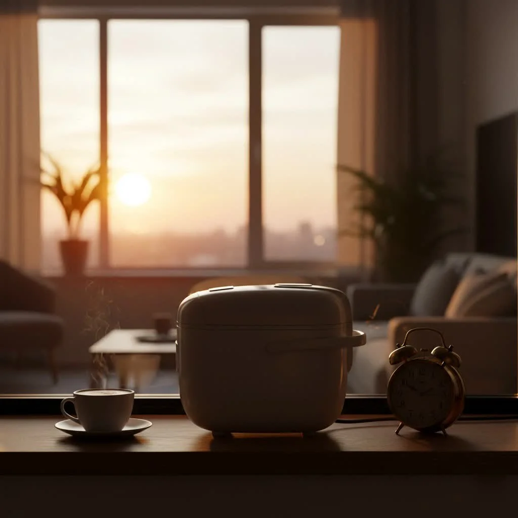 Close-up of perfectly cooked fluffy white rice in a Zojirushi rice cooker