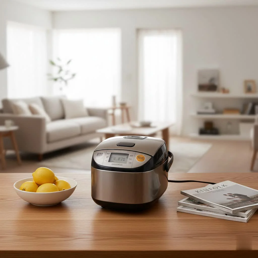 Aroma 6-cup rice cooker with cooked rice and steam tray